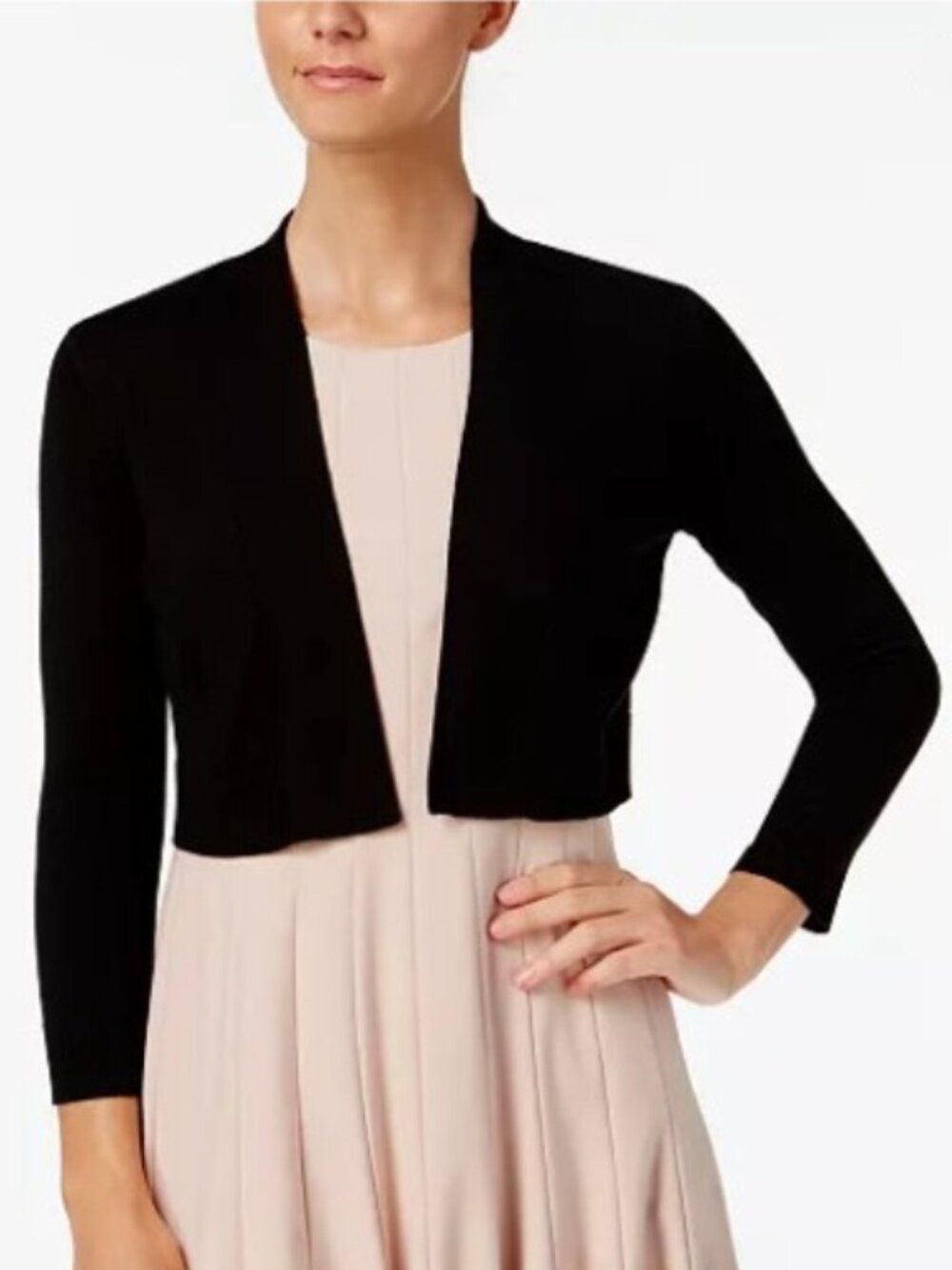 Calvin Klein Women’s Cropped Three-Quarter Sleeve Cardigan in Black, Size Medium